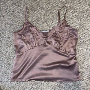 Zara Mauve Polyester Lingerie-Style Tank Top - Size S